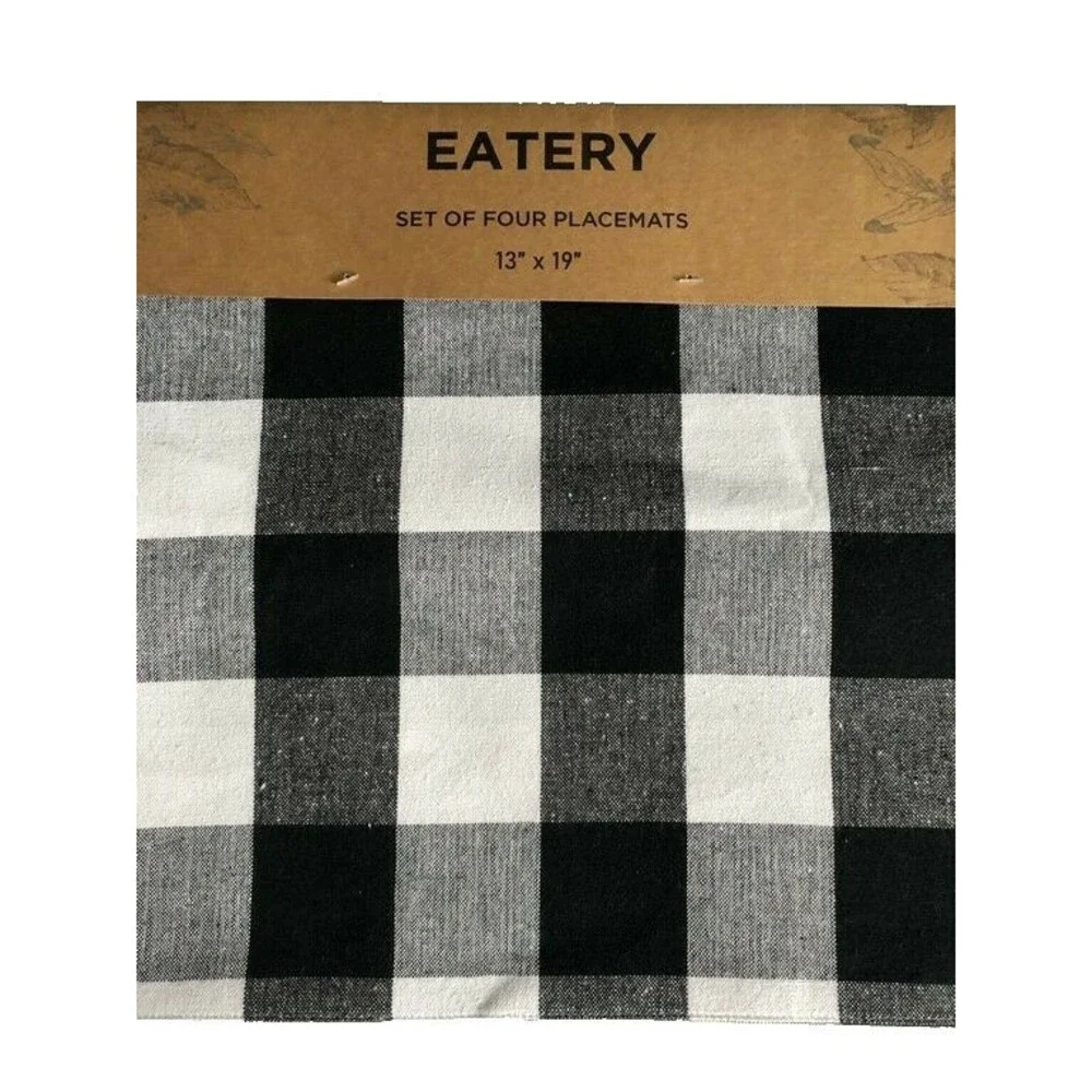 Buffalo Check Black White Placemats Set of 4 Reversible Rustic Cabin Camp 13x19